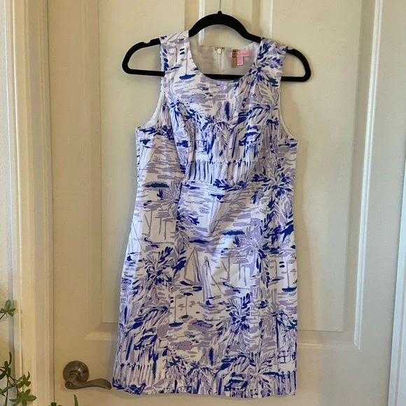 Lilly Pulitzer Women's Shift Dress Purple And White Sailboats Size 4 - Picture 1 of 4